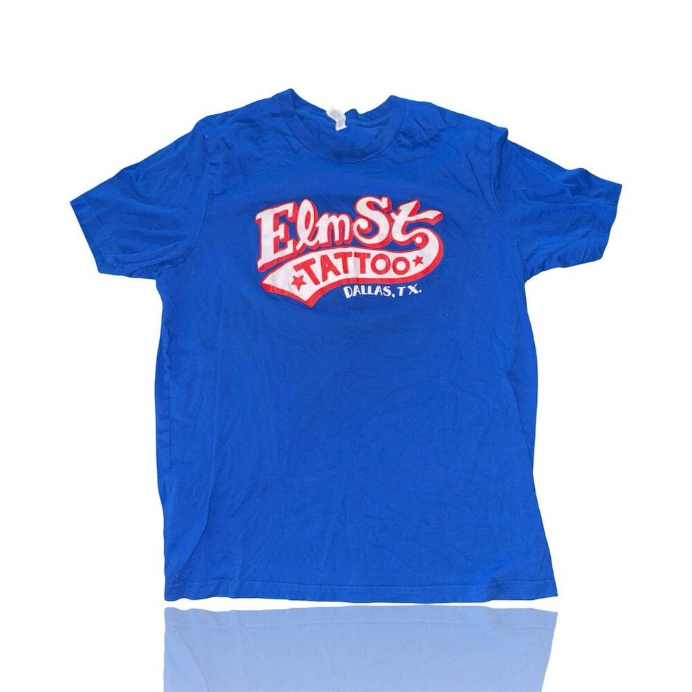 Oliver Peck Elm Street Tattoo Men's XL Blue Graphic Tee (Heavy Wear) Deep Ellum